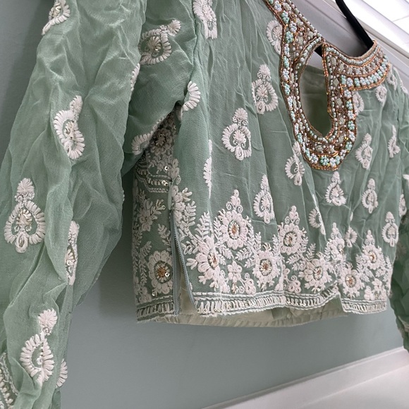 Mint Green Lace Chikinkari Lengha - Picture 7 of 8